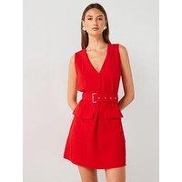 Mango Sleeveless Belted Mini Dress - Red