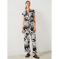 Mango Black Leaf Print Jumpsuit