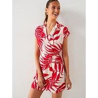 Mango Red Leaf Print Wrap Mini Dress