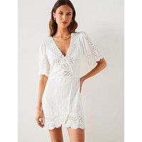 Mango White Burnt Out Pattern Mini Dress