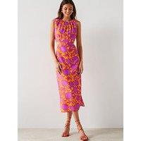 Mango Bright Floral Printed Cut Out Midi Dress