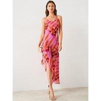 Mango Pink All Over Print Strappy Midi Dress