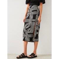 Mango Black All Over Print Midi Skirt