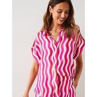 Mango Pink Pattern Short Sleeve Shirt