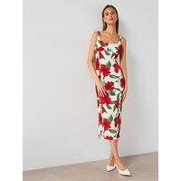 Mango Floral Print Tailored Midi Dress - Cream