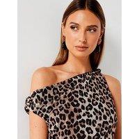 Mango Leopard Asymmetric Neckline Top - Brown