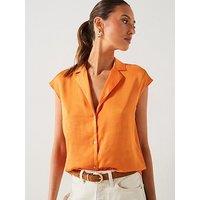 Mango Orange Sleeveless Satin Shirt