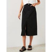 Mango Black Denim Midi Skirt