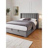 The Very Collection New Dakota Velvet End Lift Up Storage Ottoman Bed With Mattress Options (Buy & Save!) - Grey, Cream - Bed Frame With Microquilt Mattress