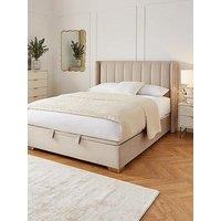 The Very Collection New Dakota Velvet End Lift Up Storage Ottoman Bed With Mattress Options (Buy & Save!) - Grey, Cream - Bed Frame With Microquilt Mattress
