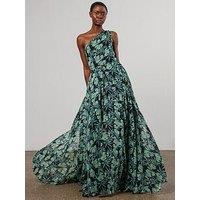 Religion One Shoulder Full Floaty Skirt Maxi Dress - Green