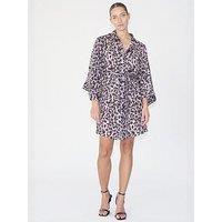 Religion Tunic Leopard Print Kimono Sleeve Shirt Dress - Brown