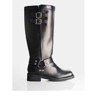 Public Desire Wide Fit Sirius Biker Boots - Black