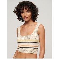 Superdry Lace-Up Crochet Cropped Vest Top - Beige