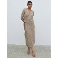 Pretty Lavish Marnie Cable Knit Wrap Midaxi Dress - Beige