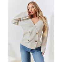 In The Style Perrie Sian Double Breasted Knit Cardigan - Oatmeal