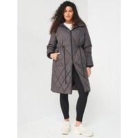 V By Very Curve Diamond Quilted Coat - Grey