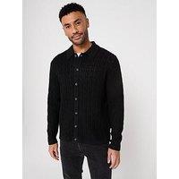 Only & Sons Long Sleeve Cable Texture Knitted Polo Shirt - Black