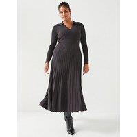 V By Very Curve Knitted Flared Midi Dress - Black