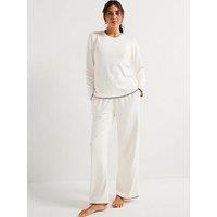 V By Very Stitch Detail Sweat And Wide Leg Loungewear Set - Cream