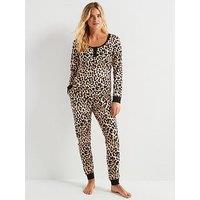 V By Very Leopard Print Henley And Jogger Pj Set