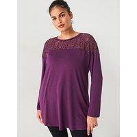 V By Very Curve Lace Yoke Long Sleeve Top - Purple
