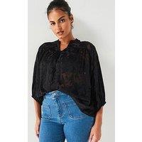 V By Very Curve Floral Jacquard Blouse - Black