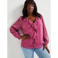 V By Very Curve Frill Detail Blouse - Pink