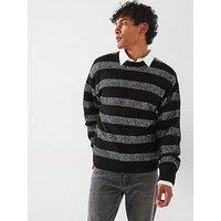 Jack & Jones Stripe Crew Knitted Jumper - Black
