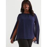 V By Very Curve Cape Sleeve Blouse - Blue