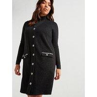 V By Very Curve Button Detail Pinafore Dress - Black
