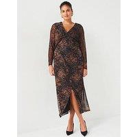 V By Very Curve Mesh Twist Midi Dress - Print