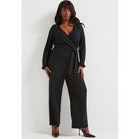 V By Very Curve Lace Wrap Stretch Jumpsuit - Black