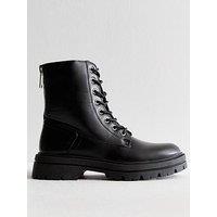 New Look Black Leather-Look Lace Up Ankle Boots