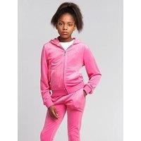 Juicy Couture Girls Diamante Velour Zip Through Hoodie - Pink