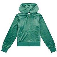 Juicy Couture Girls Diamante Velour Zip Through Hoodie - Green
