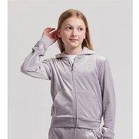 Juicy Couture Girls Mini Diamante Velour Zip Through Hoodie - Grey
