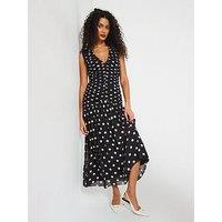 V By Very Ruched Drop Hem Midi Dress Spot - Spot Print