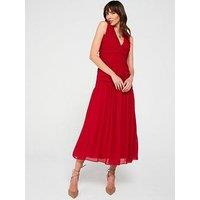 V By Very Ruched Drop Hem Midi Dress - Red