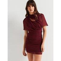 V By Very Ruched Drape Mini Dress - Wine