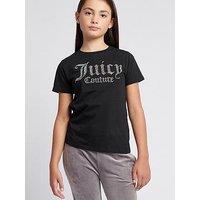 Juicy Couture Girls Diamante Fitted Short Sleeve T-Shirt - Black
