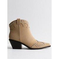 New Look Studded Western Ankle Boots - Brown