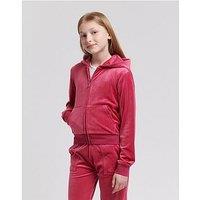 Juicy Couture Girls Mini Diamante Velour Zip Through Hoodie - Dark Pink