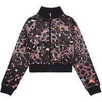 Juicy Couture Girls Velour Leopard Print Zip Through Top - Black