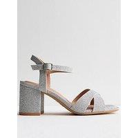 New Look Wide Fit Glitter Block Heel Sandals - Silver