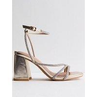 New Look Multi Strap Diamante Block Heel Sandals - Gold