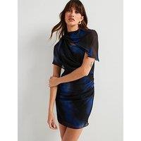 V By Very Ruched Drape Mini Dress Print - Blue Print