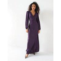 V By Very Satin Wrap Column Midaxi Dress - Purple