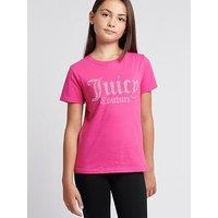 Juicy Couture Girls Diamante Fitted Short Sleeve T-Shirt - Pink