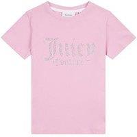 Juicy Couture Girls Diamante Fitted Short Sleeve T-Shirt - Light Pink